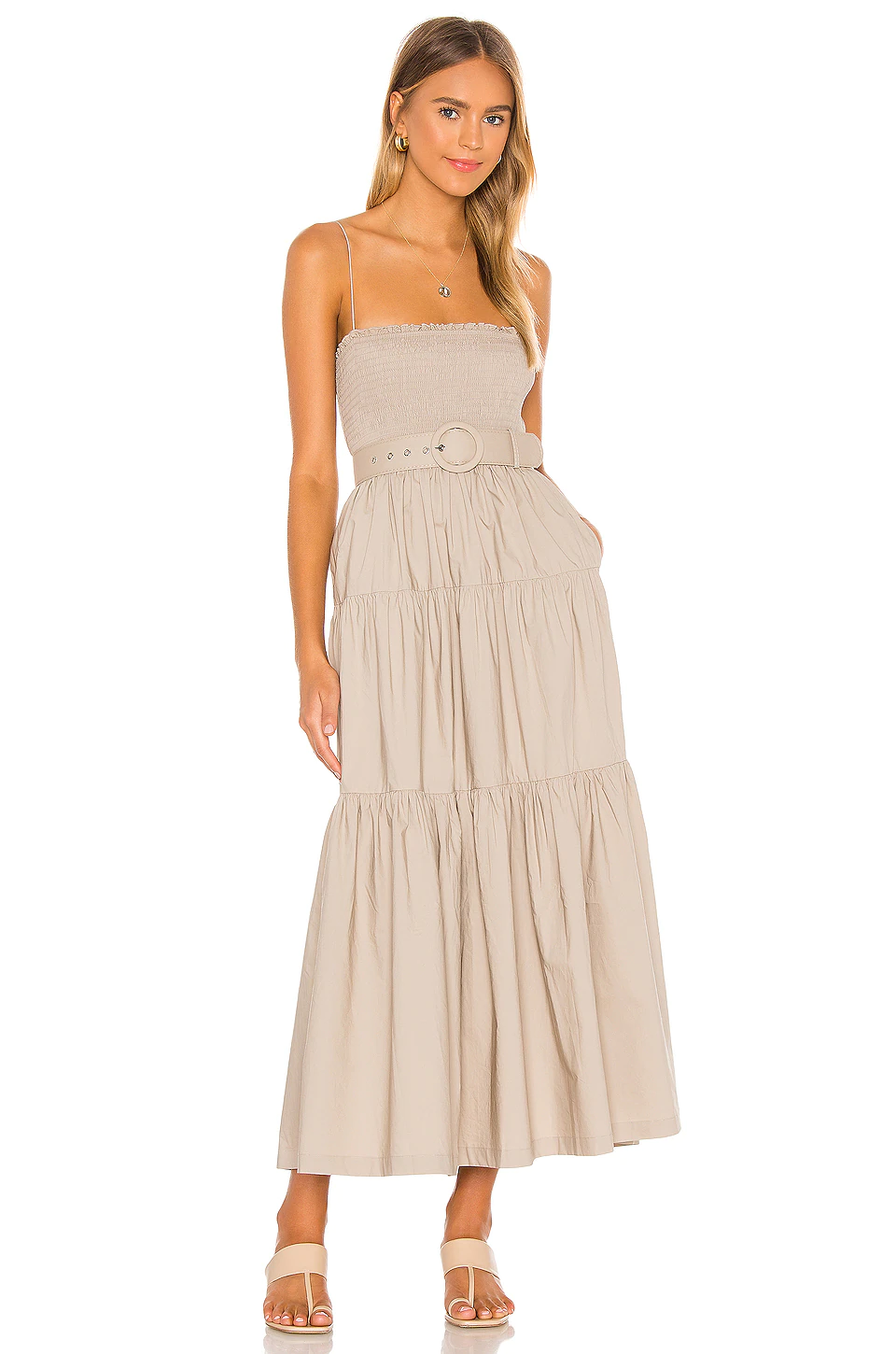 L'Academie The Nour Midi Dress In Khaki