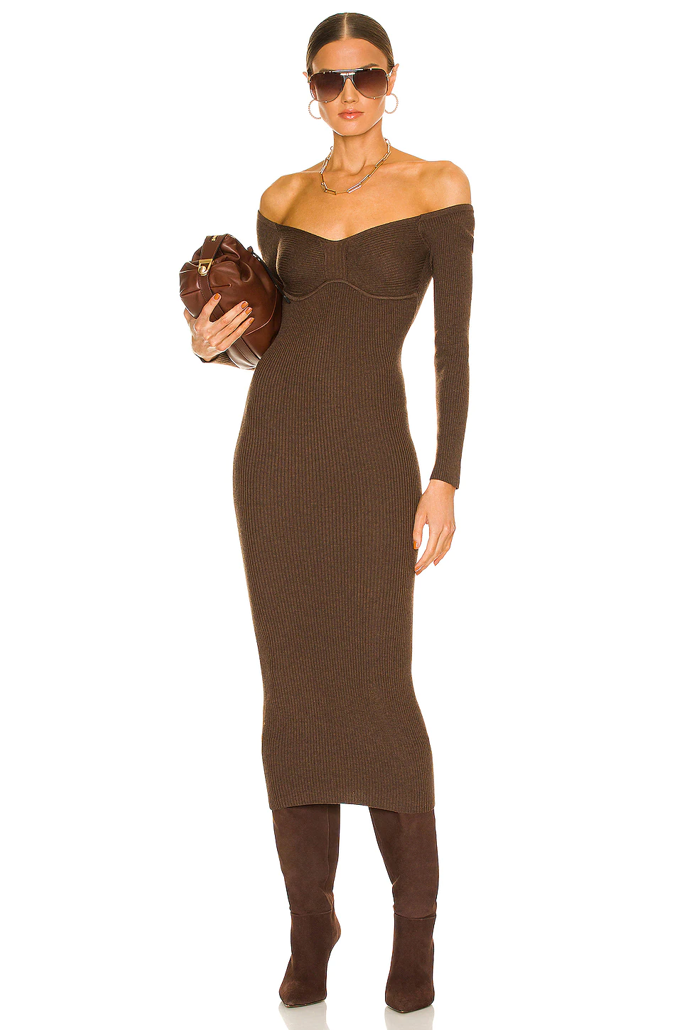 L'Academie Tucci Knit Bustier Dress In Chocolate