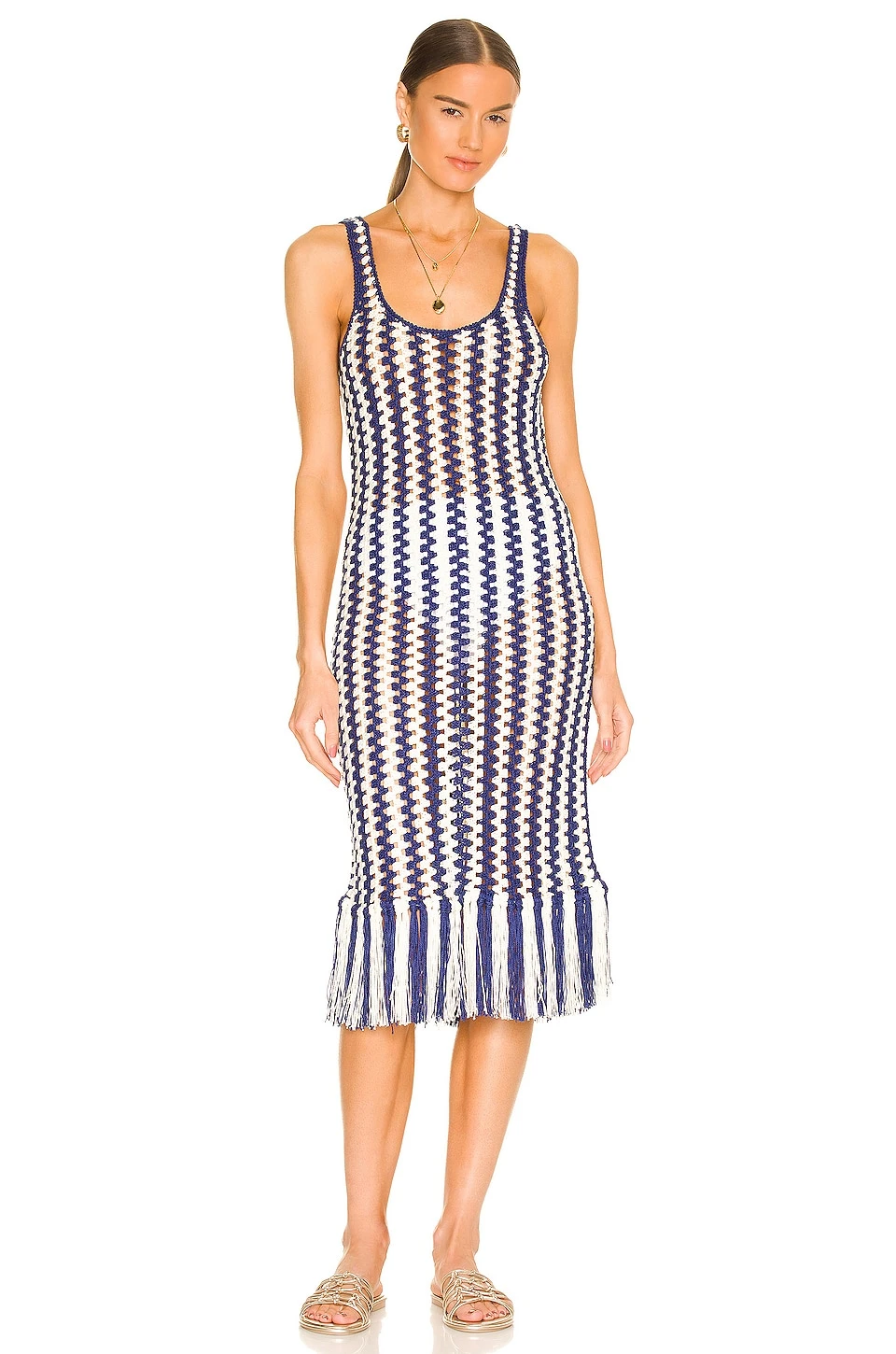 Ardal Crochet Midi Dress in Navy & Ivory L'Academie Ardal Crochet Midi Dress In Navy & Ivory -L'Academie Sales 2024 LCDE WD583 V2