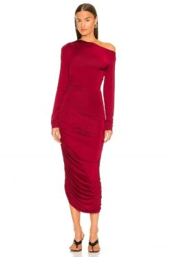 L'Academie Valdis Midi Dress In Burgundy