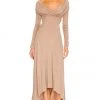 L'Academie Cyd Midi Dress In Taupe