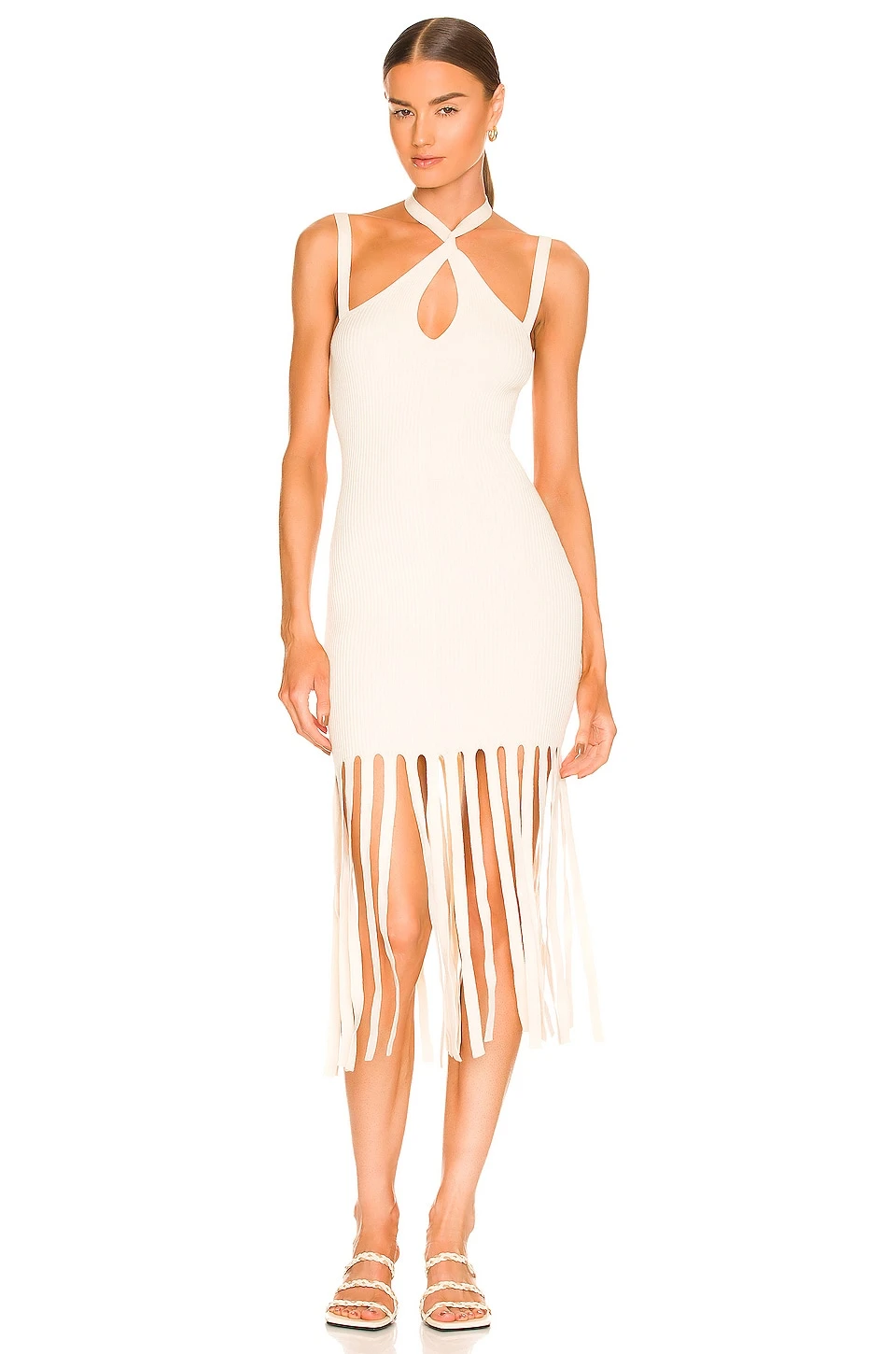 L'Academie Darick Fringe Midi Dress In Ivory 1 L'Academie Darick Fringe Midi Dress In Ivory