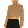 L'Academie Lucia Cropped Turtleneck In Olive Bark