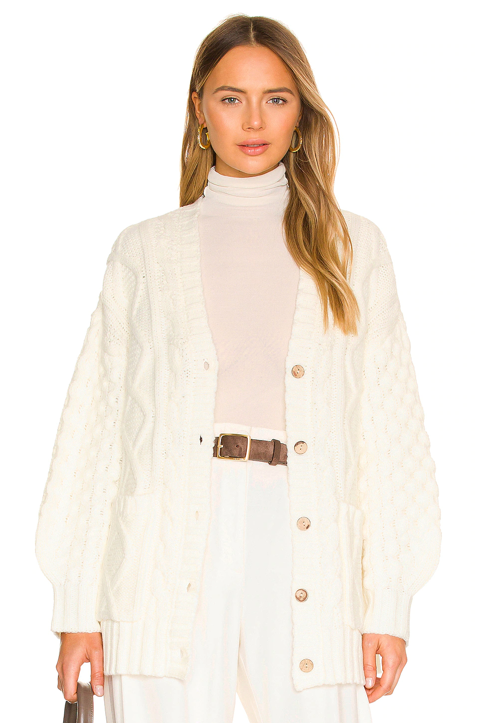 L'Academie Amare Cable Cardigan In Ivory