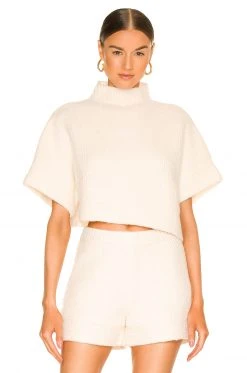 L'Academie Aurela Mock Neck Pullover In White