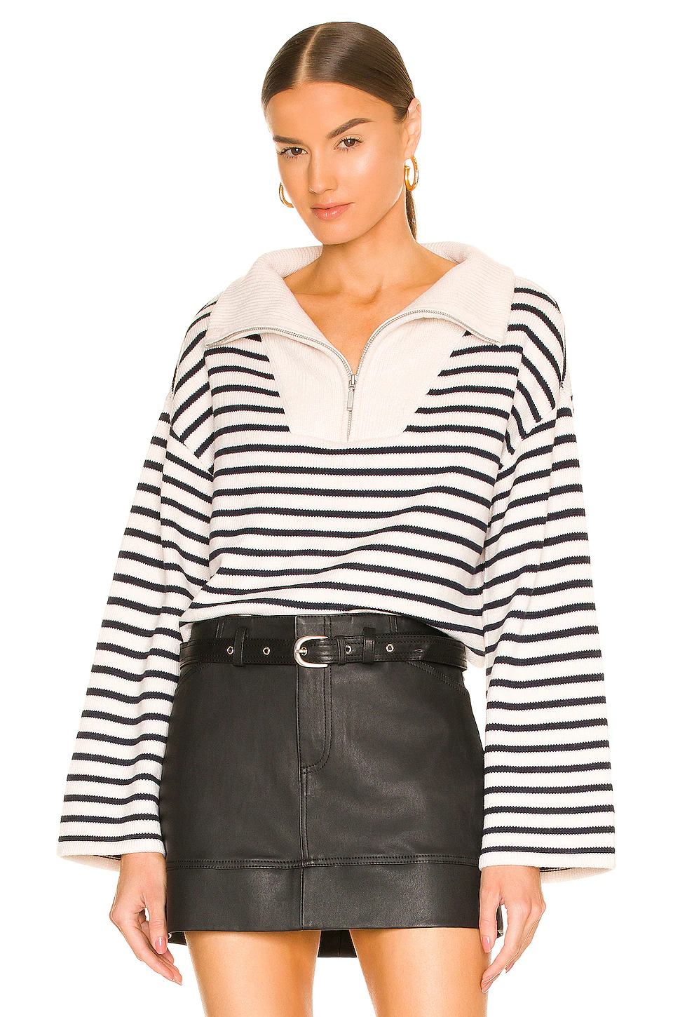 L'Academie Laila Striped Half Zip Sweater In Ivory & Navy