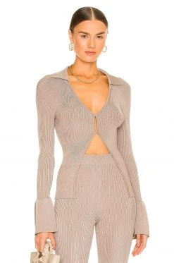 L'Academie Loch Rib Collar Sweater In Fossil