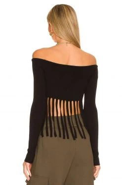 L'Academie Harrel Fringe Sweater In Black 2 L'Academie Harrel Fringe Sweater In Black -L'Academie Sales 2024 LCDE WK202 V3