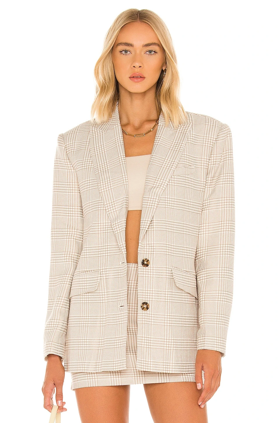 L'Academie Abigail Blazer In Tan & White 1 L'Academie Abigail Blazer In Tan & White