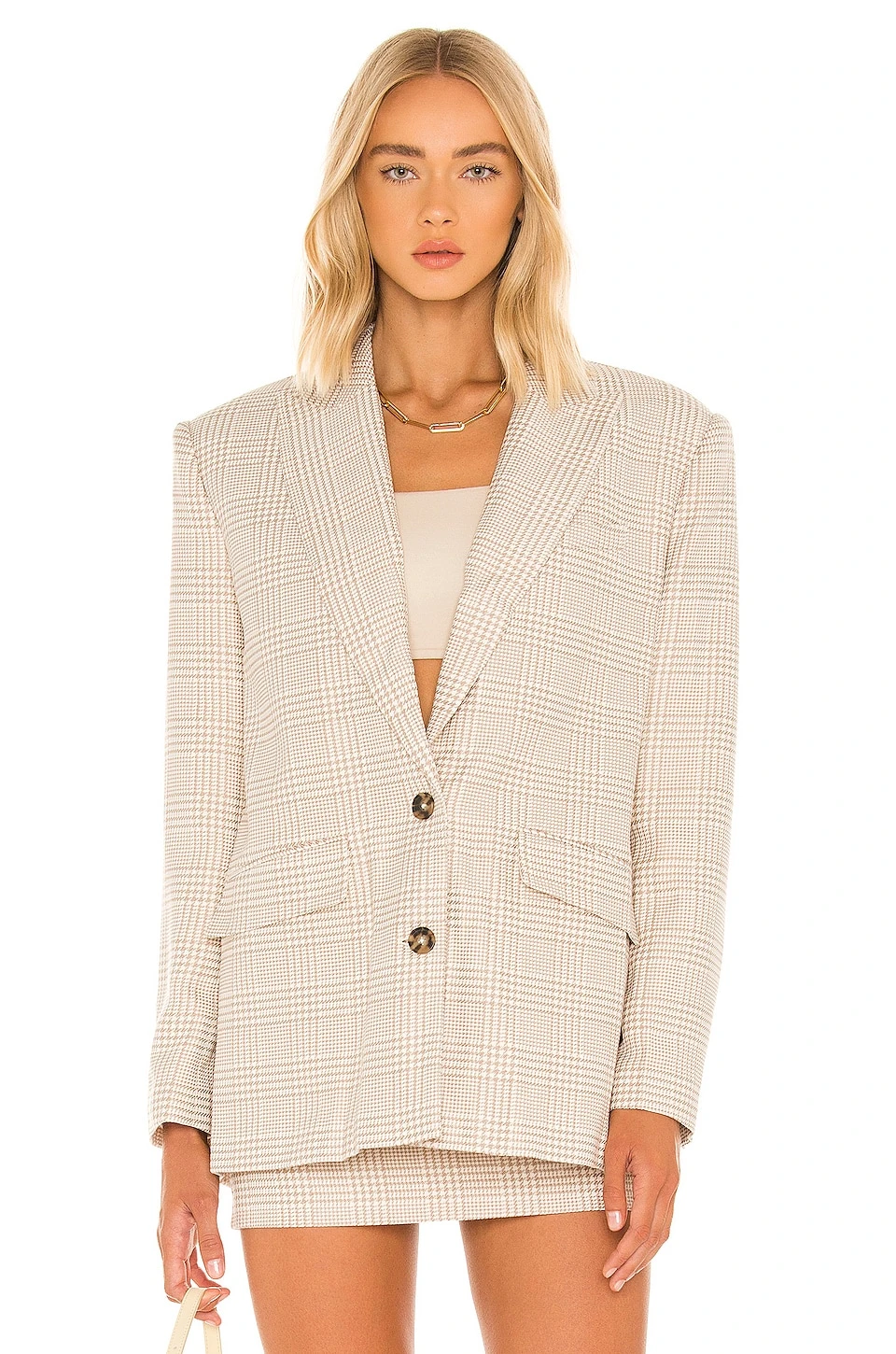 L'Academie Abigail Blazer In Tan & White 2 L'Academie Abigail Blazer In Tan & White - Image 2