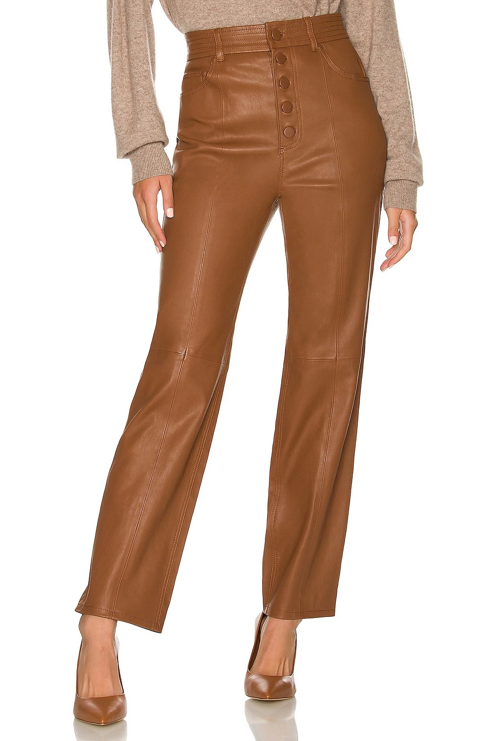 L'Academie The Kristina Leather Pant In Brown 1 L'Academie The Kristina Leather Pant In Brown