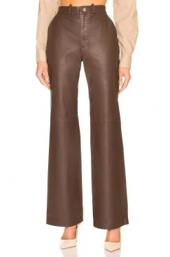 L'Academie The Zaza Leather Pant In Brown