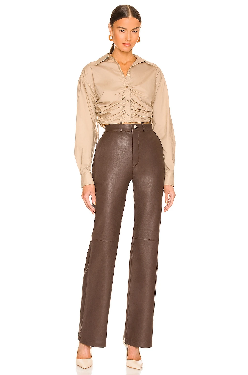 The Zaza Leather Pant in Brown L'Academie The Zaza Leather Pant In Brown -L'Academie Sales 2024 LCDE WP193 V4
