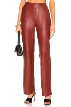 L'Academie The Kira Leather Pant In Burgundy Red