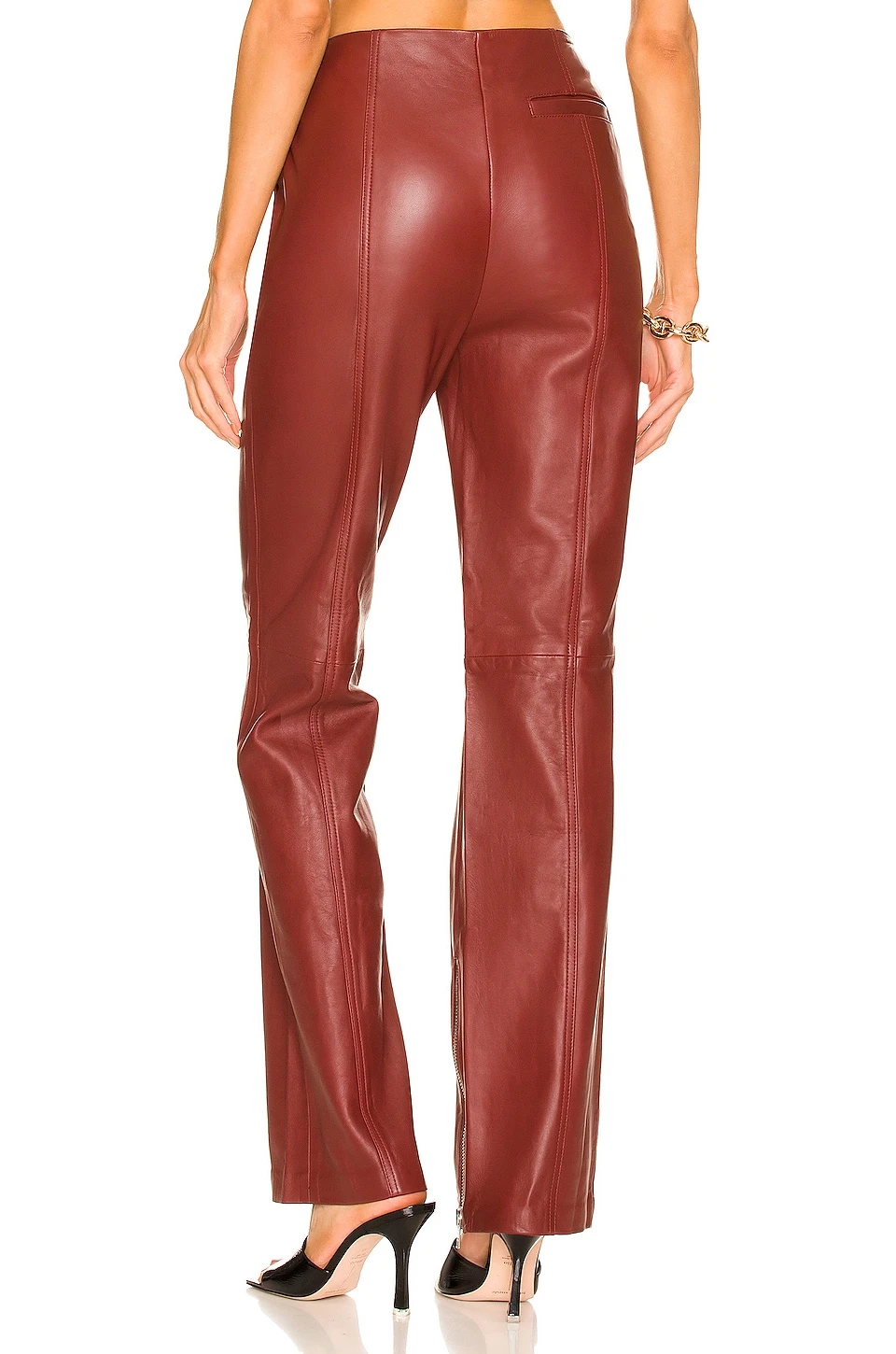 L'Academie The Kira Leather Pant In Burgundy Red 3 L'Academie The Kira Leather Pant In Burgundy Red - Image 3