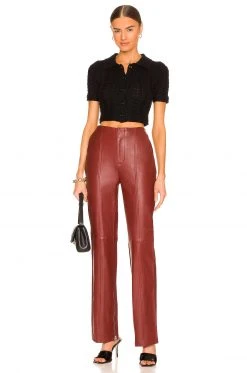L'Academie The Kira Leather Pant In Burgundy Red 7 L'Academie The Kira Leather Pant In Burgundy Red -L'Academie Sales 2024 LCDE WP194 V4