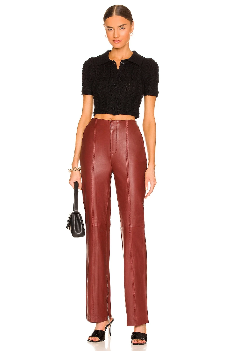 L'Academie The Kira Leather Pant In Burgundy Red 4 L'Academie The Kira Leather Pant In Burgundy Red - Image 4