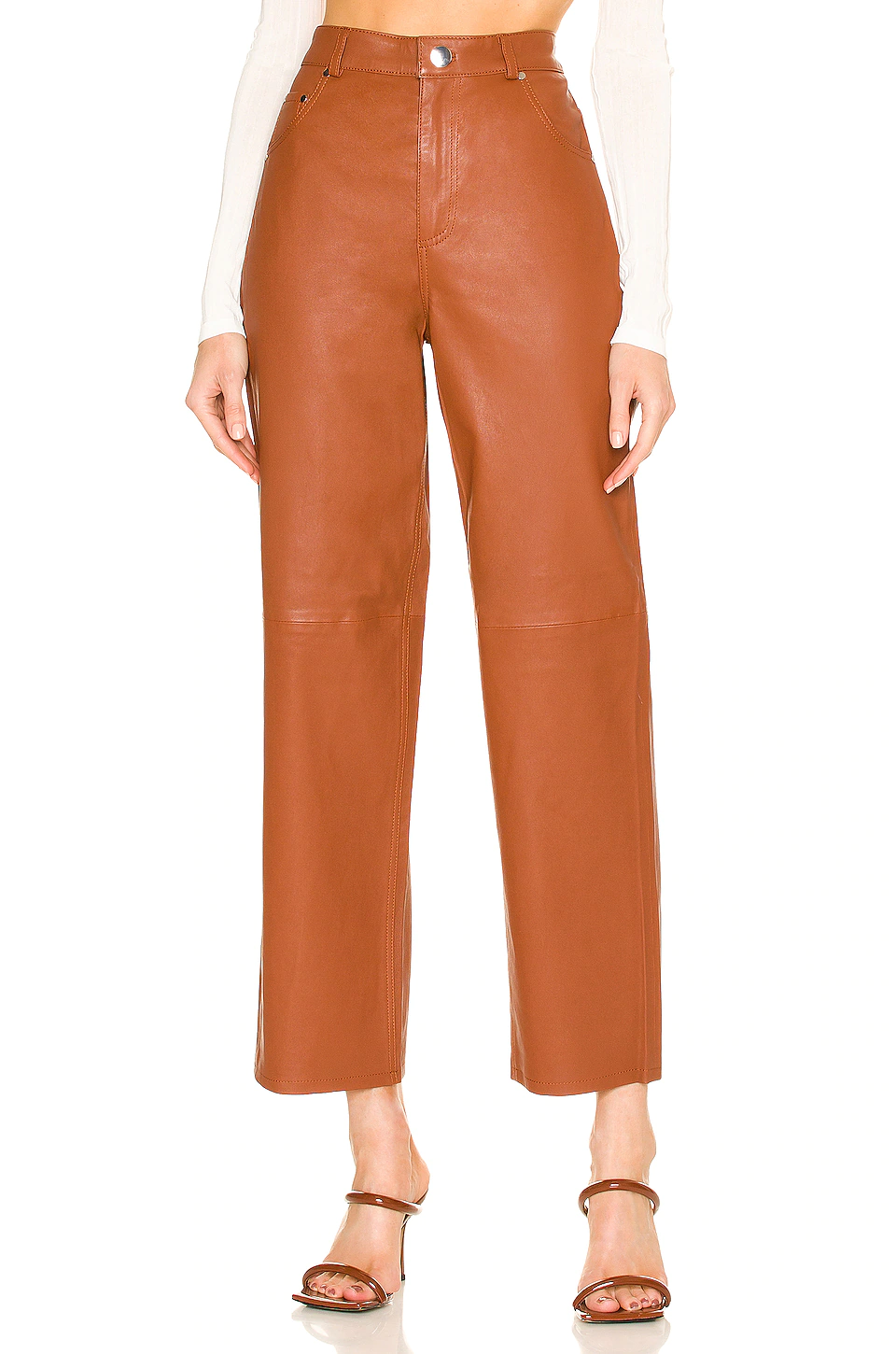 L'Academie Jiselle Leather Pant In Camel