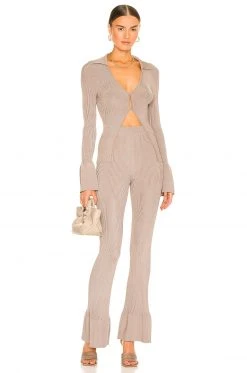 L'Academie Loch Rib Knit Pant In Fossil -L'Academie Sales 2024 LCDE WP213 V4