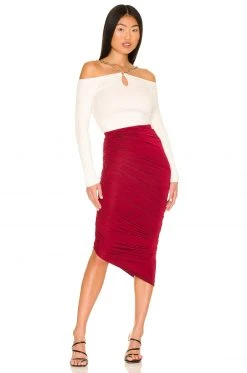 L'Academie Libby Midi Skirt In Burgundy -L'Academie Sales 2024 LCDE WQ105 V4