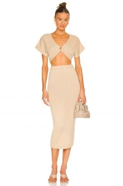 L'Academie Fionn Midi Skirt In Beige 3 L'Academie Fionn Midi Skirt In Beige -L'Academie Sales 2024 LCDE WQ110 V4