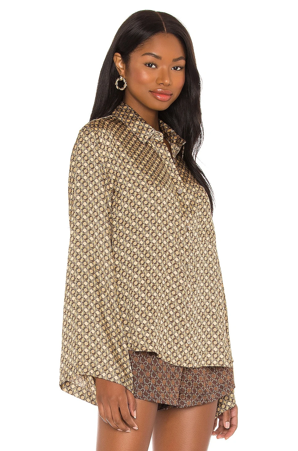 L'Academie Oversized Button Down In Tan Chain 2 L'Academie Oversized Button Down In Tan Chain - Image 2