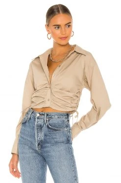 L'Academie The Lena Blouse In Khaki
