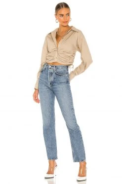 L'Academie The Lena Blouse In Khaki 3 L'Academie The Lena Blouse In Khaki -L'Academie Sales 2024 LCDE WS671 V4