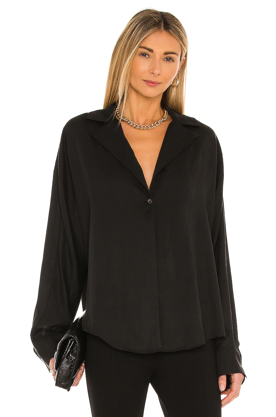 L'Academie Button Front Blouse In Black
