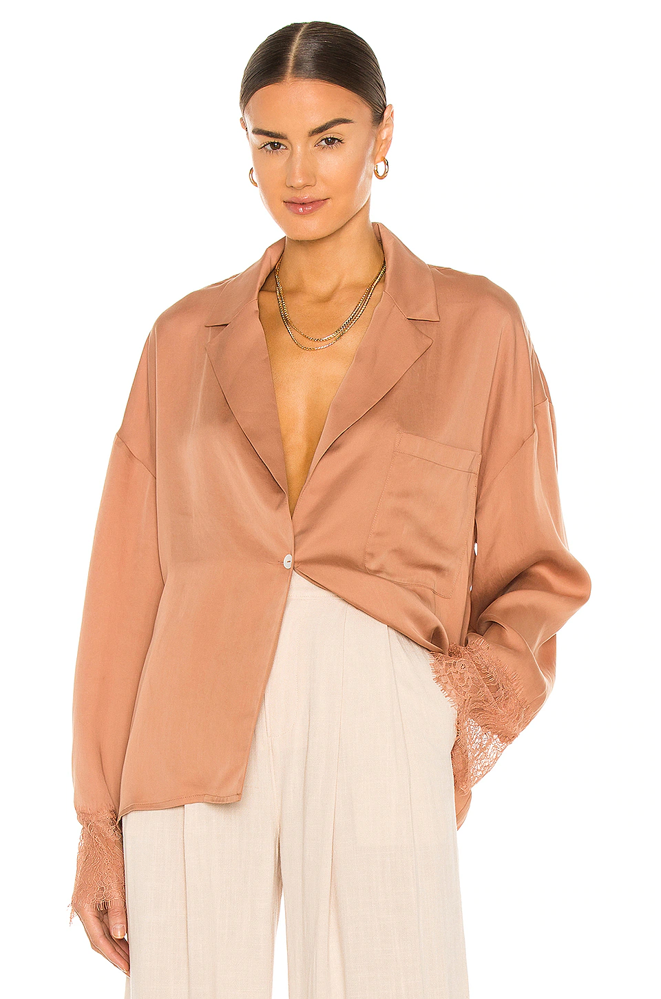 L'Academie Ricky Blouse In Mocha Beige