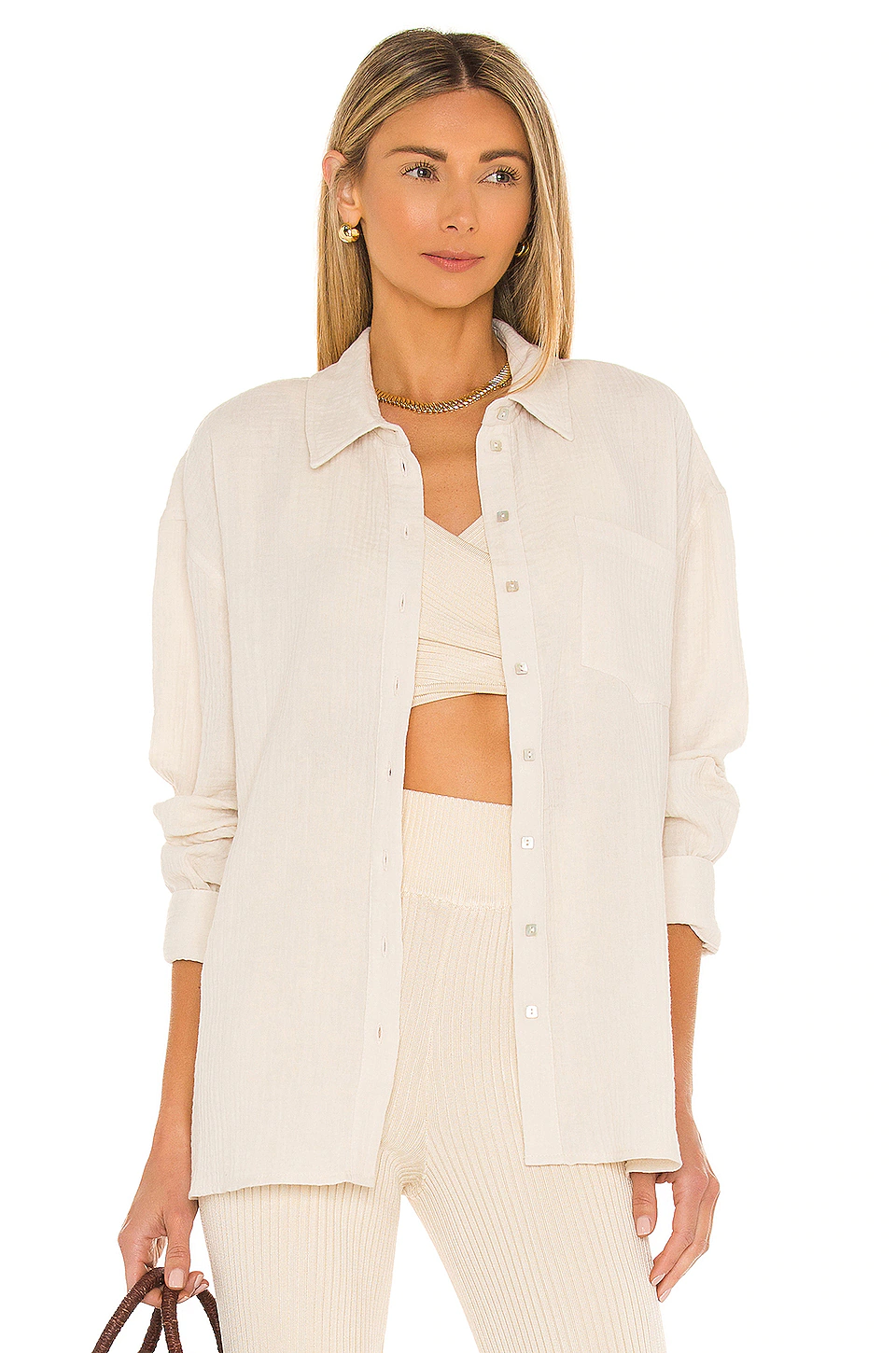 L'Academie Ophelia Button Down Top In Ivory