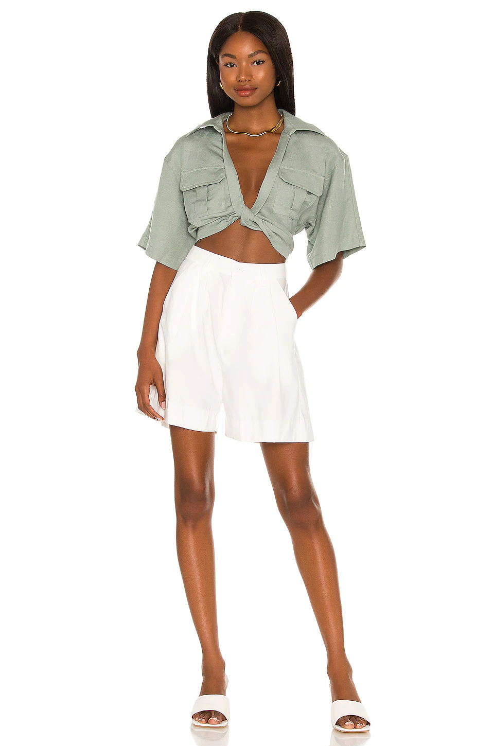 L'Academie The Chrisa Crop Blouse In Sage Green 4 L'Academie The Chrisa Crop Blouse In Sage Green - Image 4