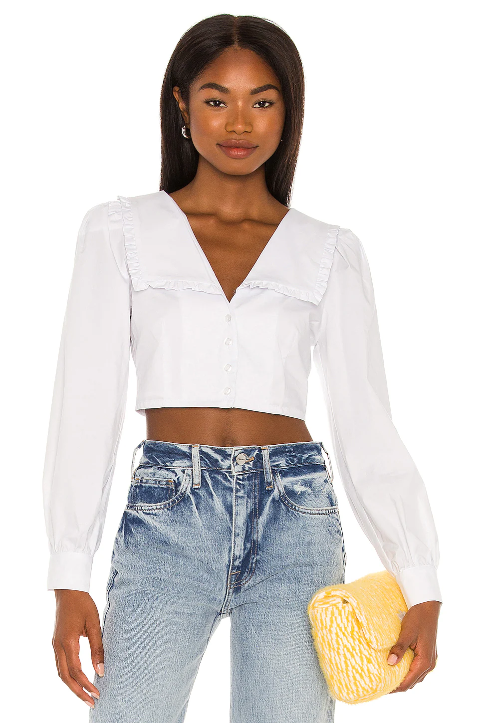 L'Academie The Celi Crop Blouse In White