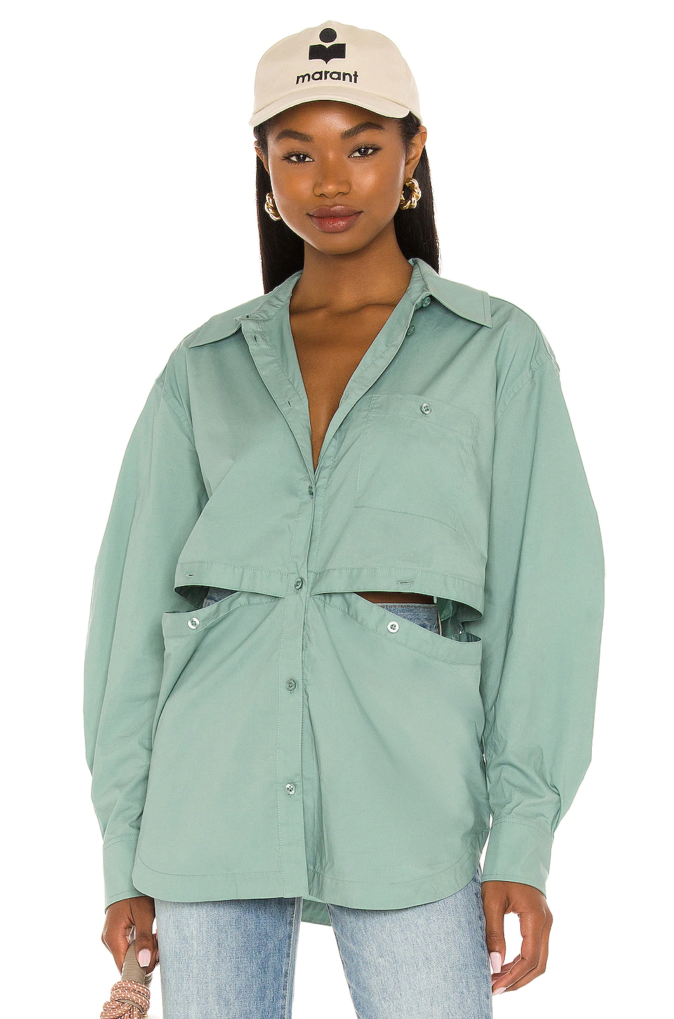 L'Academie The Nessa Blouse In Sage Green