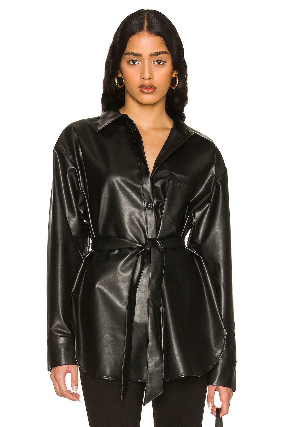 L'Academie Colleen Faux Leather Shirt In Black