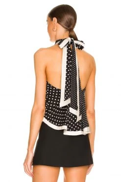 L'Academie Orla Halter Top In Black Multi Dot -L'Academie Sales 2024 LCDE WS821 V3