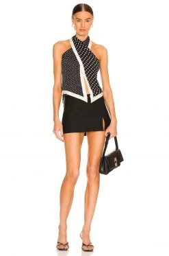 L'Academie Orla Halter Top In Black Multi Dot -L'Academie Sales 2024 LCDE WS821 V4