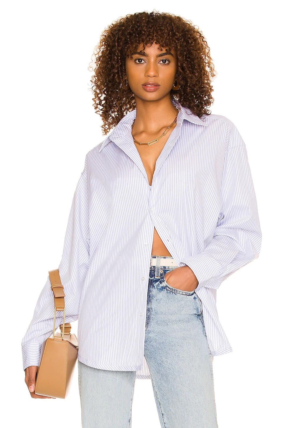 Bastien Button Down Top in Blue & White Stripe L'Academie Bastien Button Down Top In Blue & White Stripe -L'Academie Sales 2024 LCDE WS824 V1
