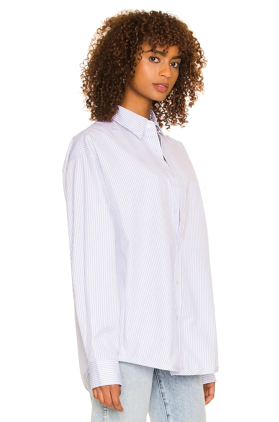 Bastien Button Down Top in Blue & White Stripe L'Academie Bastien Button Down Top In Blue & White Stripe -L'Academie Sales 2024 LCDE WS824 V2