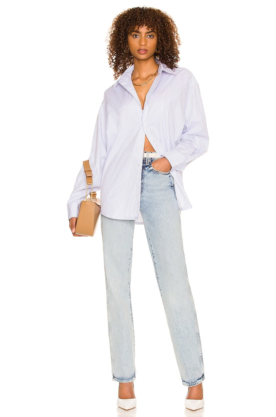 Bastien Button Down Top in Blue & White Stripe L'Academie Bastien Button Down Top In Blue & White Stripe -L'Academie Sales 2024 LCDE WS824 V4